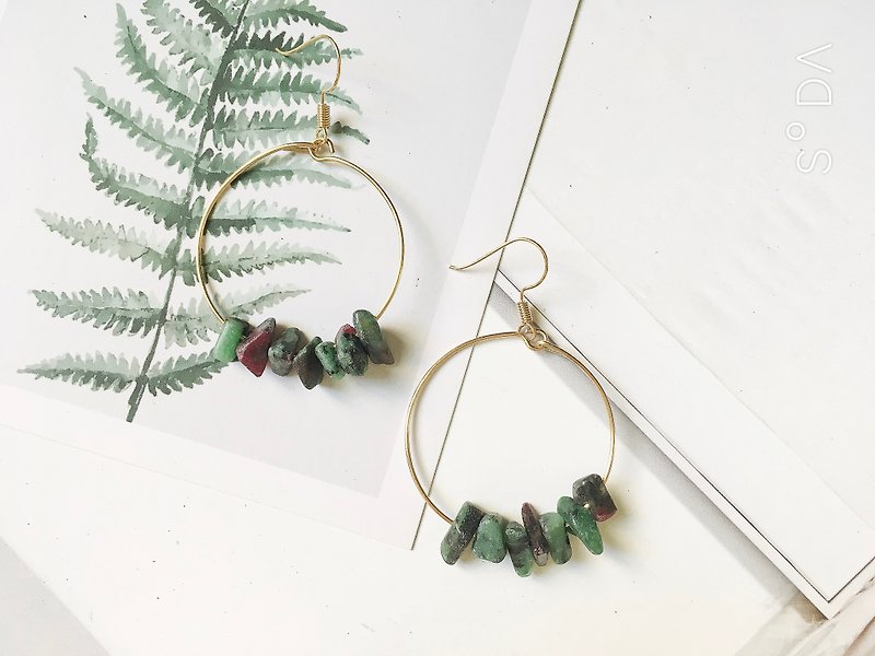 Gemstone Hoop Earrings Natural Stone - Earrings & Clip-ons - Crystal Green