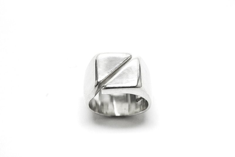 Diagonal open ring 斜線925純銀戒指 - 戒指 - 其他金屬 銀色