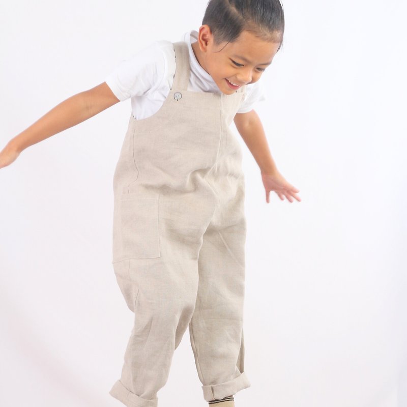 Unisex Kids Linen Jumpsuit, Natural, Akira - Pants - Cotton & Hemp Brown