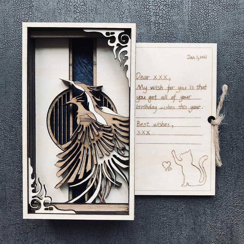 【Customized Gift】3D wooden Card/the Flying Love Birds/valentines card - การ์ด/โปสการ์ด - ไม้ สีนำ้ตาล