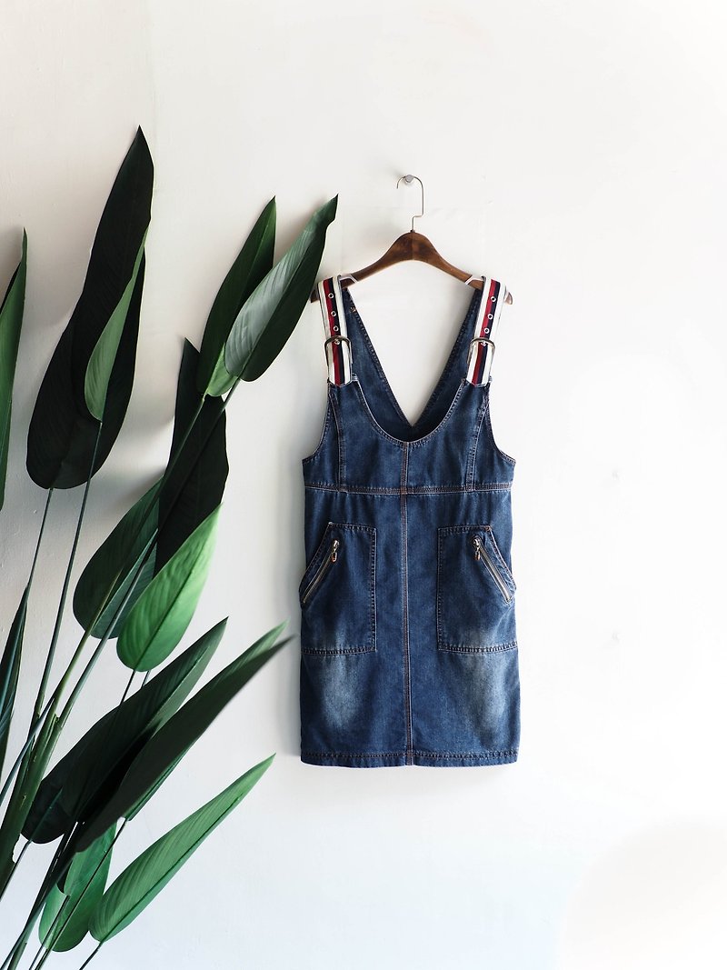 River Water Mountain - Elm Spring Love Love Afternoon Time Antiques Tannin Sling Long Skirt overalls - One Piece Dresses - Cotton & Hemp Blue