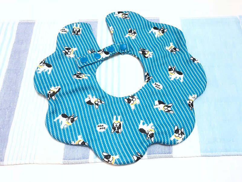 Dog (light blue) / Japanese eight-layer yarn three-stage growth bib. Saliva towel - double-sided petal shape - Baby Gift Sets - Cotton & Hemp Blue