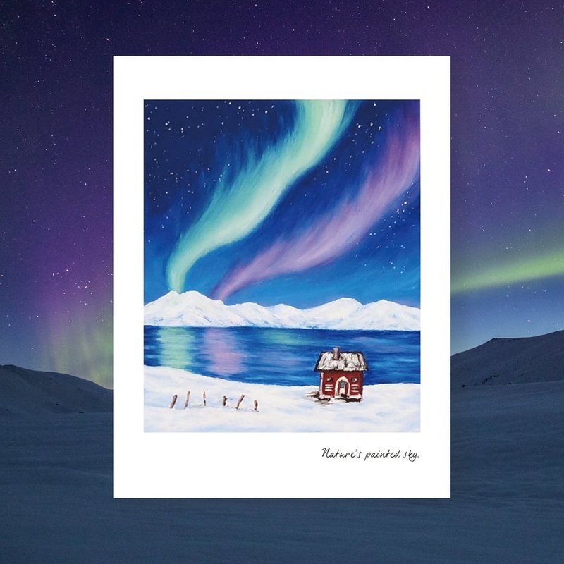 【體驗】孵畫室│台中畫室│零基礎繪畫│油畫棒│極光下的小屋 - 插畫/繪畫/寫字 - 紙 