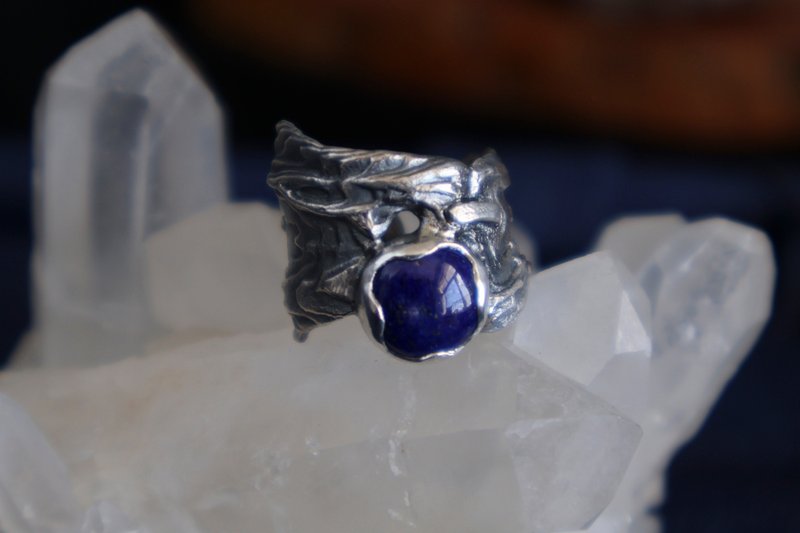 Mountain Shadow Texture Original Handmade 925 Silver Inlaid Lapis Lazuli Silver Solitary Open Ring - General Rings - Sterling Silver Silver