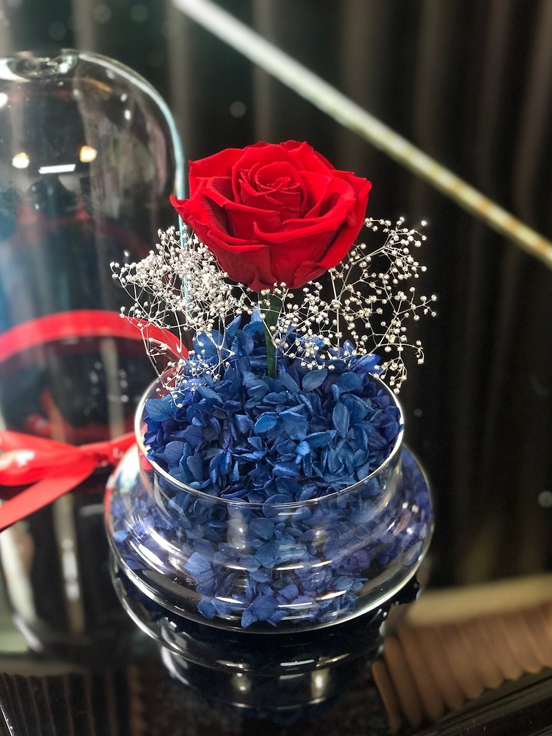 (香港自取) 星空中的玫瑰保鮮花禮 保鮮花瓶 永生花盆 不凋花 - 乾燥花/永生花 - 其他材質 藍色
