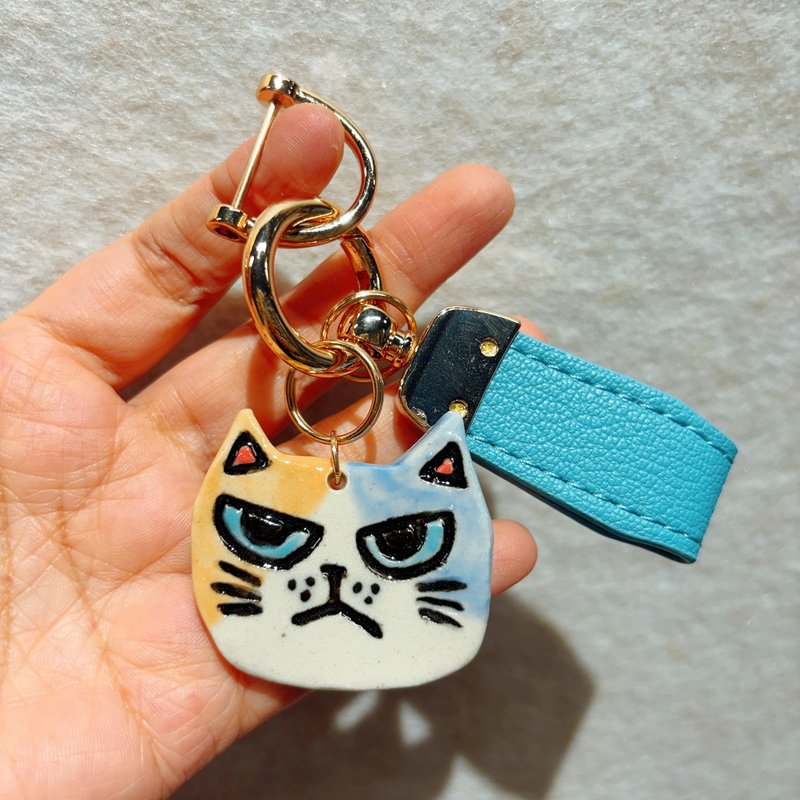 Cat pendant│Yoshino Eagle x keychain handmade cat ceramic gift - Keychains - Pottery 