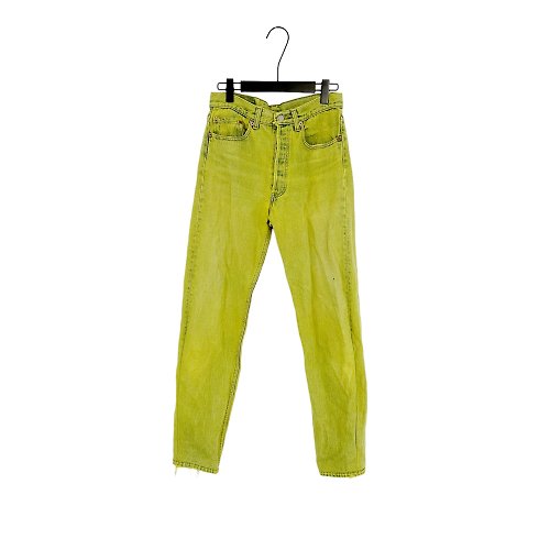 蘿綺莉蕾芭索 二手 LEVI'S 綠色 牛仔 刷色 排釦檔 高腰 長褲 PF322