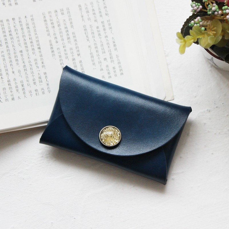 Such as Wei original Shanhaiguan blue flower hand-made leather business card holder first layer of leather business card holder retro art ladies card bag purse custom lettering 11 * 7cm - Coin Purses - Genuine Leather Blue