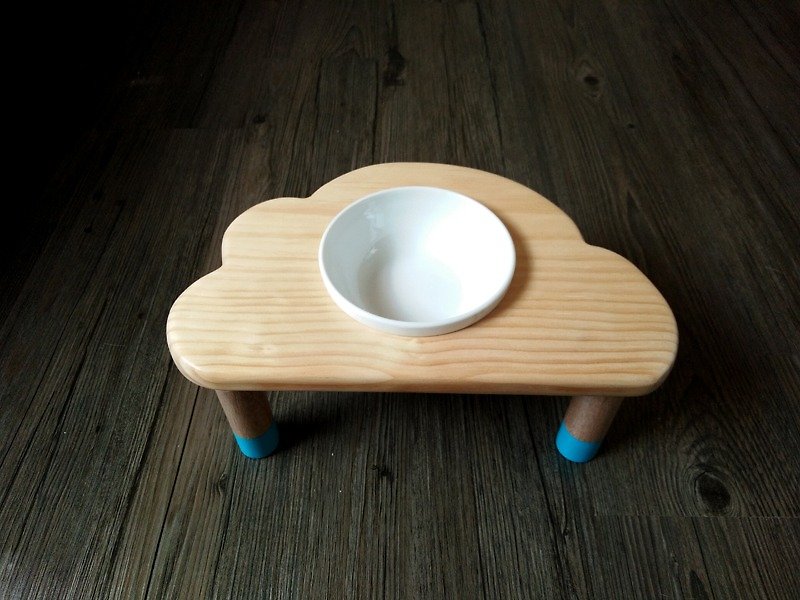 毛小孩餐桌系列--[晴朗秋空的雲朵] (原木X手作X附瓷碗) - 寵物碗/碗架 - 木頭 咖啡色