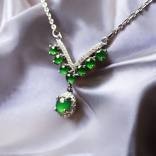 瓔珞珠寶盒 E.L.Jewelry Box 冰種老坑綠翡翠蛋面項鍊 925純銀 | 天然翡翠A貨 | 送禮