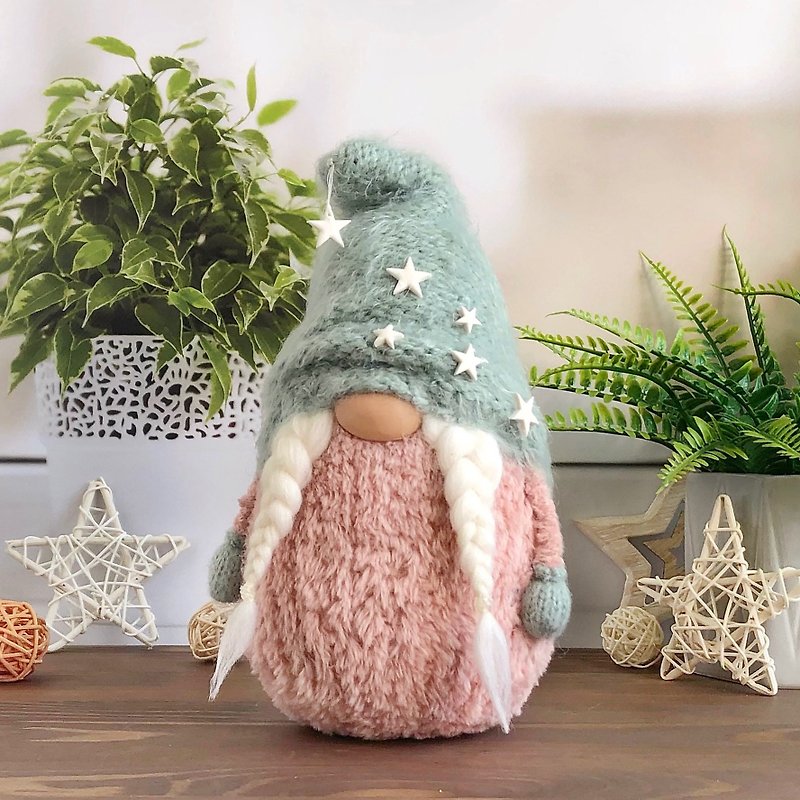 Pink Home decoration pastel, Textile Gnome for baby room - ตุ๊กตา - ขนแกะ สึชมพู