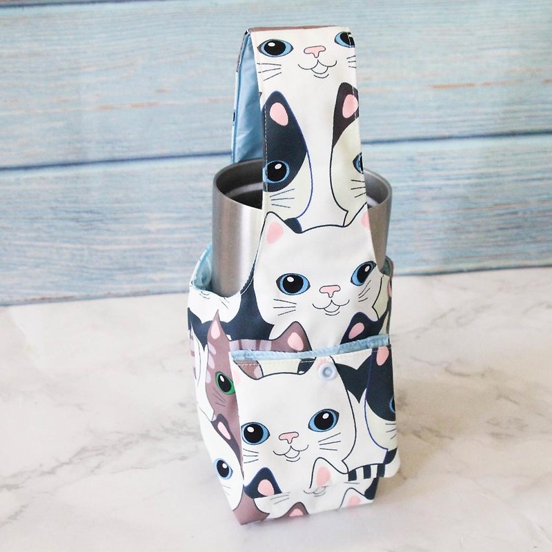 Eco-friendly beverage bag cooler bottle ice dam cup bag cute kitten - Beverage Holders & Bags - Cotton & Hemp Blue
