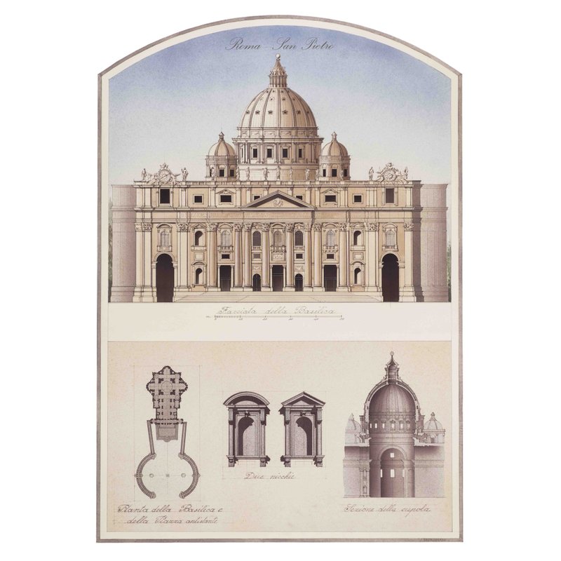 Italy IFI poster detailed illustration of St. Peter's Basilica in the Vatican - Wall Décor - Paper Multicolor