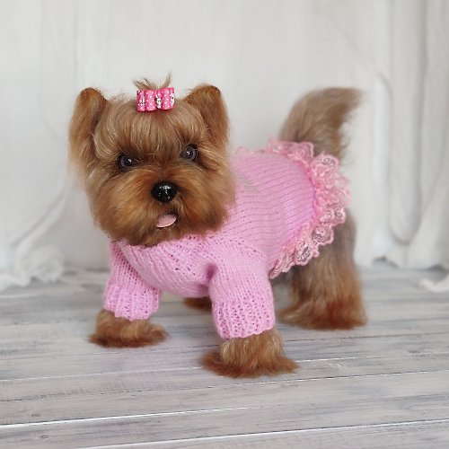 Pretty pet sweater Pink dog sweater for small dog Girl dog clothes Dog dress with lace