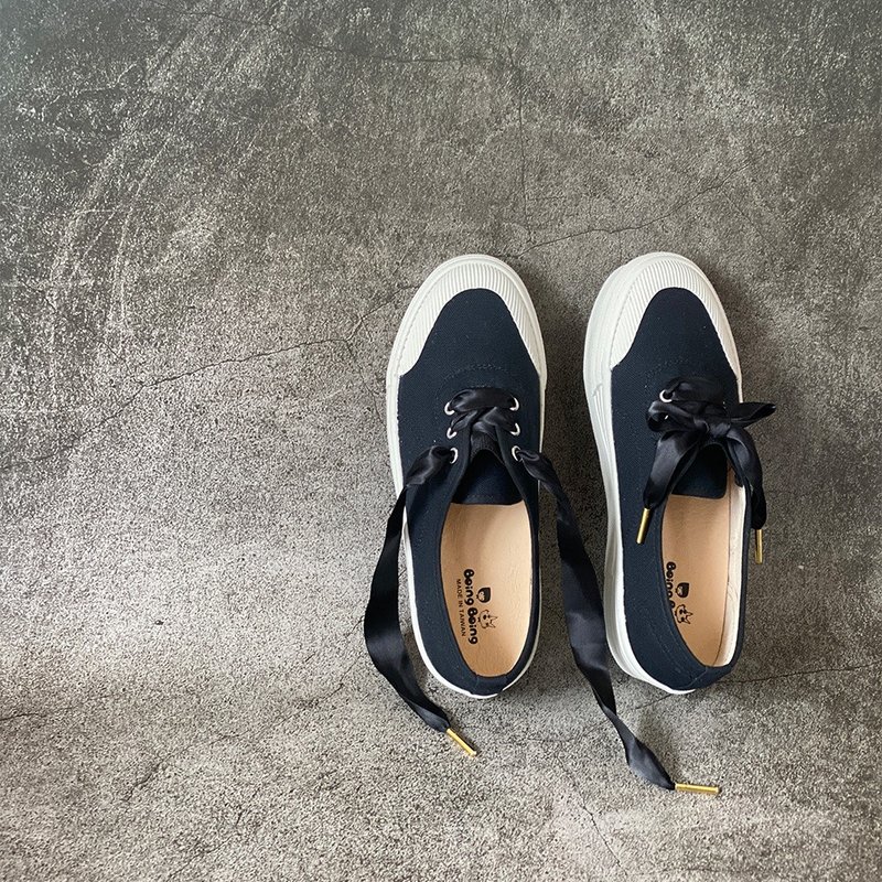 [New Pre-Order] Little Spark Platform Shoes - Black & Gold Canvas Casual Women's Shoes - Made in Taiwan - Women's Casual Shoes - Cotton & Hemp Black