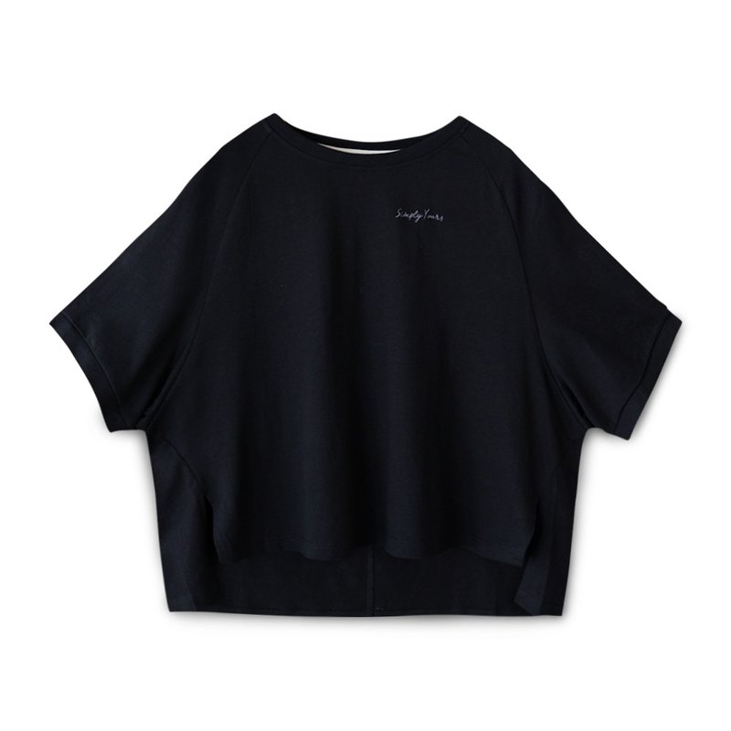 【Simply Yours】刺繡logo針織T 黑F - 女 T 恤 - 棉．麻 黑色