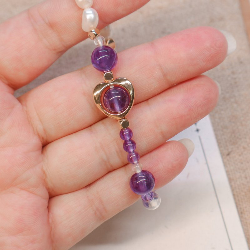 [Miracle] Nobility, wisdom and mystery intertwined l Amethyst × Natural light pearl l Handmade original - สร้อยข้อมือ - คริสตัล 