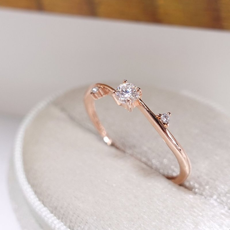 Single Diamond Ring Tail Ring Ring Rose Gold Soft Line Design Sterling Silver Ring Temperament Texture Gift - แหวนทั่วไป - เงินแท้ ขาว