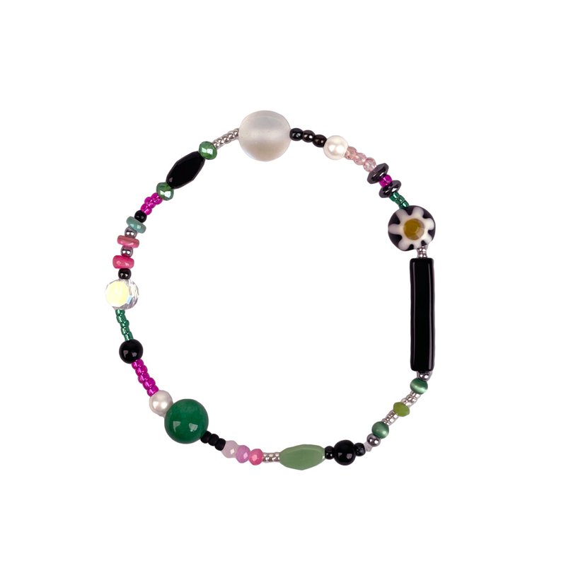 Hot Pink & Green Natural Stone Bracelet 030 - 手鍊/手環 - 寶石 多色