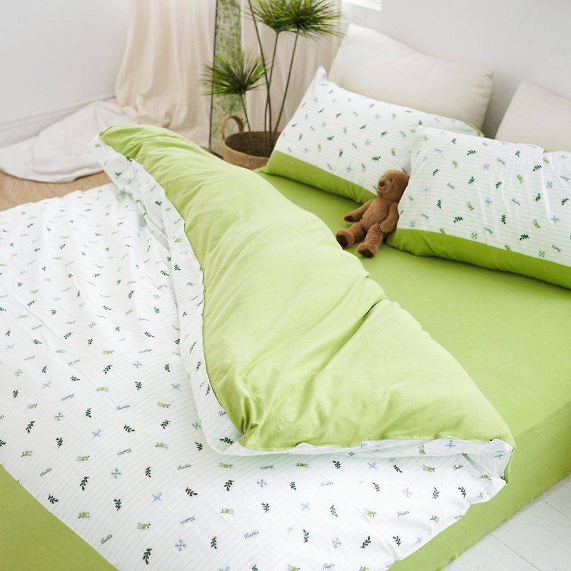 (雙人加大)膠原蛋白小鹿緹花針織寢具-條紋/抹茶綠∣四件組 - 寢具/床單/被套 - 棉．麻 綠色