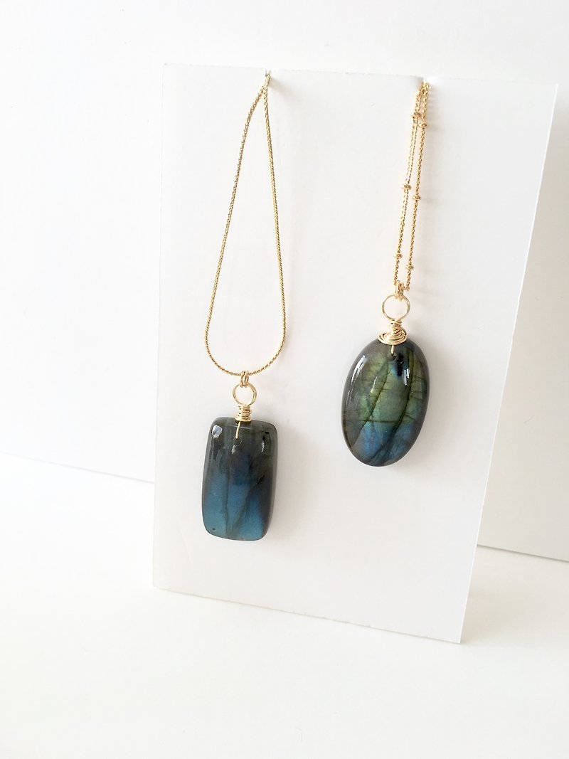 Labradorite Chain Necklace - สร้อยคอ - หิน สีน้ำเงิน