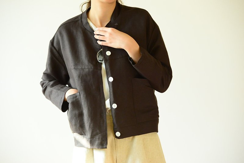 Black Linen Jacket - Women's Tops - Linen 