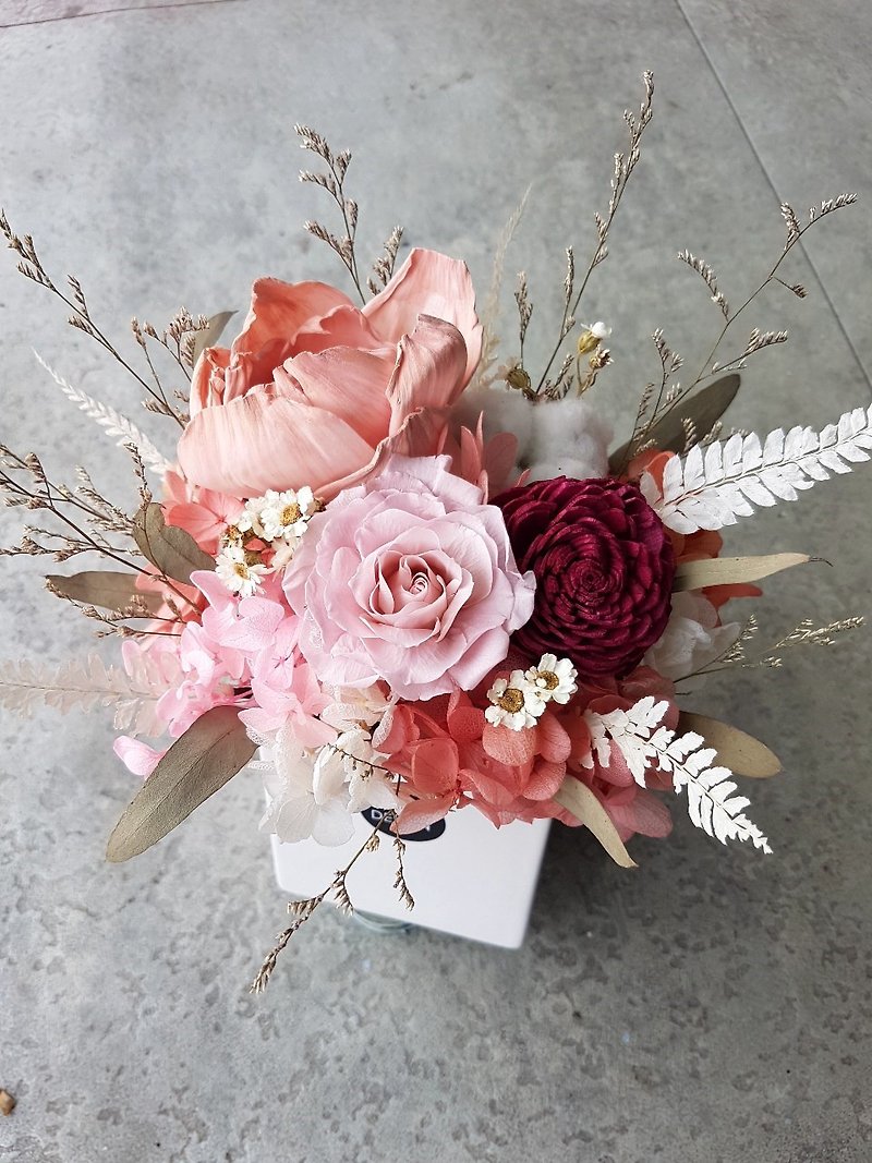 Haizang Design | Beautiful dancing. Pink orange peony immortal potted flower/opening potted flower/flower gift - ตกแต่งต้นไม้ - พืช/ดอกไม้ สีส้ม