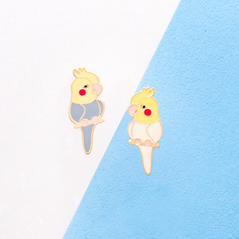 太陽鳥 玄鳳 鸚鵡  夾式耳環 生日禮物 - 耳環/耳夾 - 琺瑯 黃色