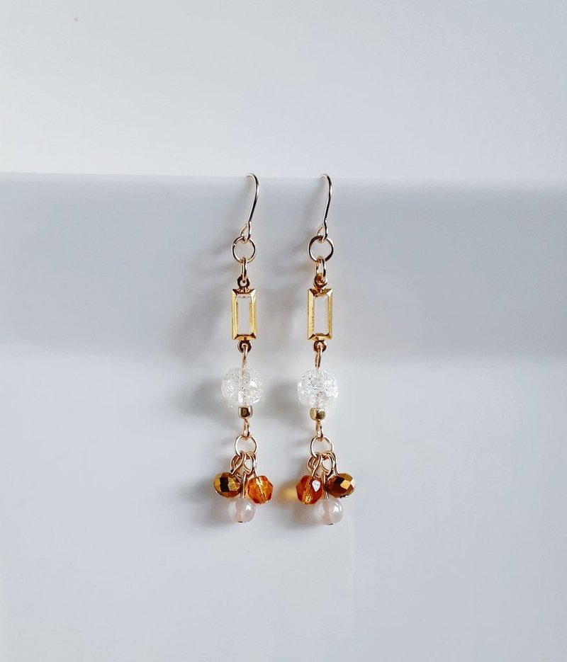 Stylish earrings with crackle crystal and sharp Acrylic frame stones. Adult-like birthday gift. Stylish earrings. Can be changed to hypoallergenic earrings or Clip-On. - Earrings & Clip-ons - Glass Gold