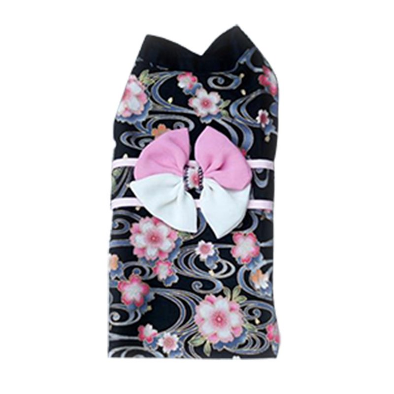 [AnnaNina] Pet Kimono for Cats and Dogs Universal Yukata Black Pink Sakura S~XL - ชุดสัตว์เลี้ยง - ผ้าฝ้าย/ผ้าลินิน สีดำ