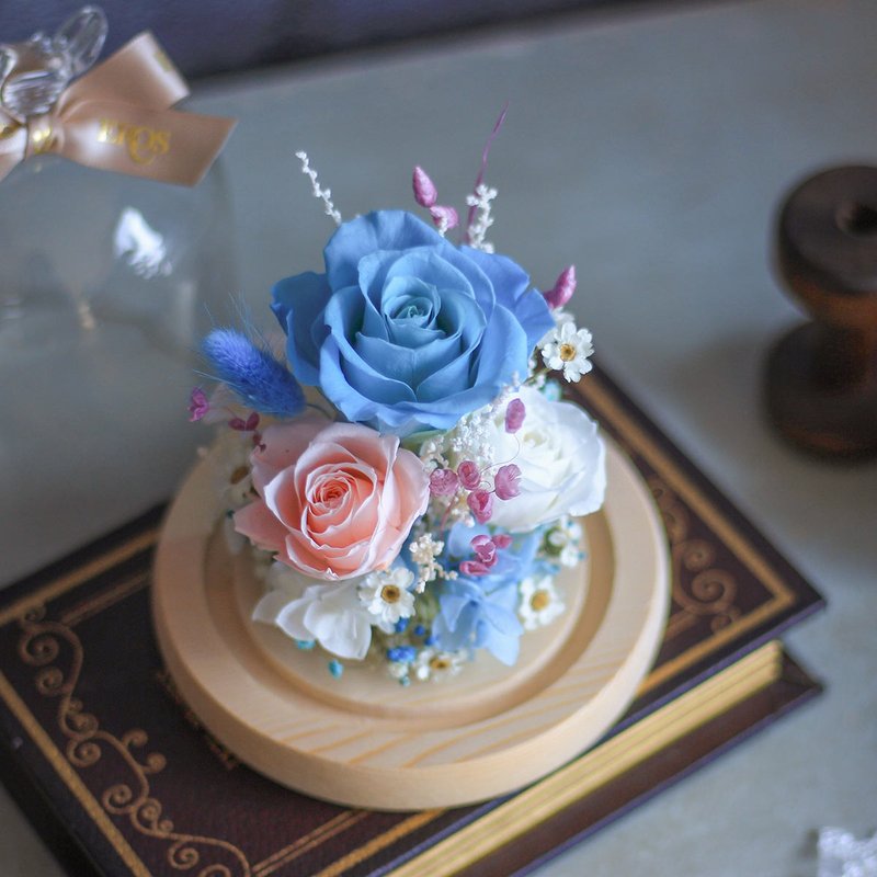 禮物 永生花玻璃罩盅 Beauty 玻璃罩 客製不凋玫瑰花花禮 - 乾燥花/永生花 - 植物．花 多色