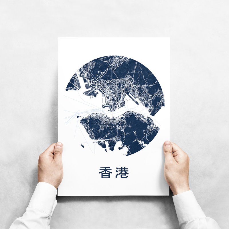 香港 地圖  自定義城鎮地圖 極簡主義可打印城市地圖 香港海報 - 海報/掛畫/掛布 - 其他材質 