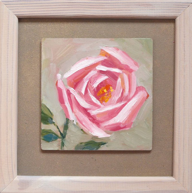Original Oil Painting Modern Art Light Pink Roses 21x21cm Pink Pearl - Illustration, Painting & Calligraphy - Other Materials Pink