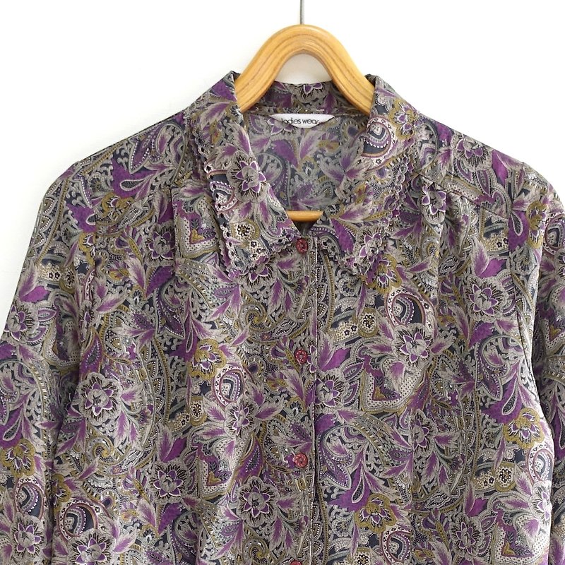 │Slowly│ openwork style collar - vintage shirt │vintage. Retro. Literature. Made in Japan - เสื้อเชิ้ตผู้หญิง - เส้นใยสังเคราะห์ หลากหลายสี