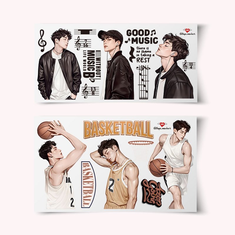 Handsome Boy 2 Character Sticker Set (2 types, 6 pieces) - สติกเกอร์ - วัสดุอื่นๆ 