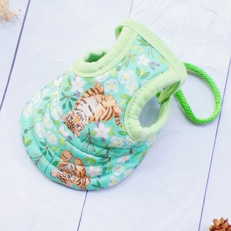 Green Tiger Pet Sun Hat Dog Sun Hat S - ชุดสัตว์เลี้ยง - ผ้าฝ้าย/ผ้าลินิน สีแดง