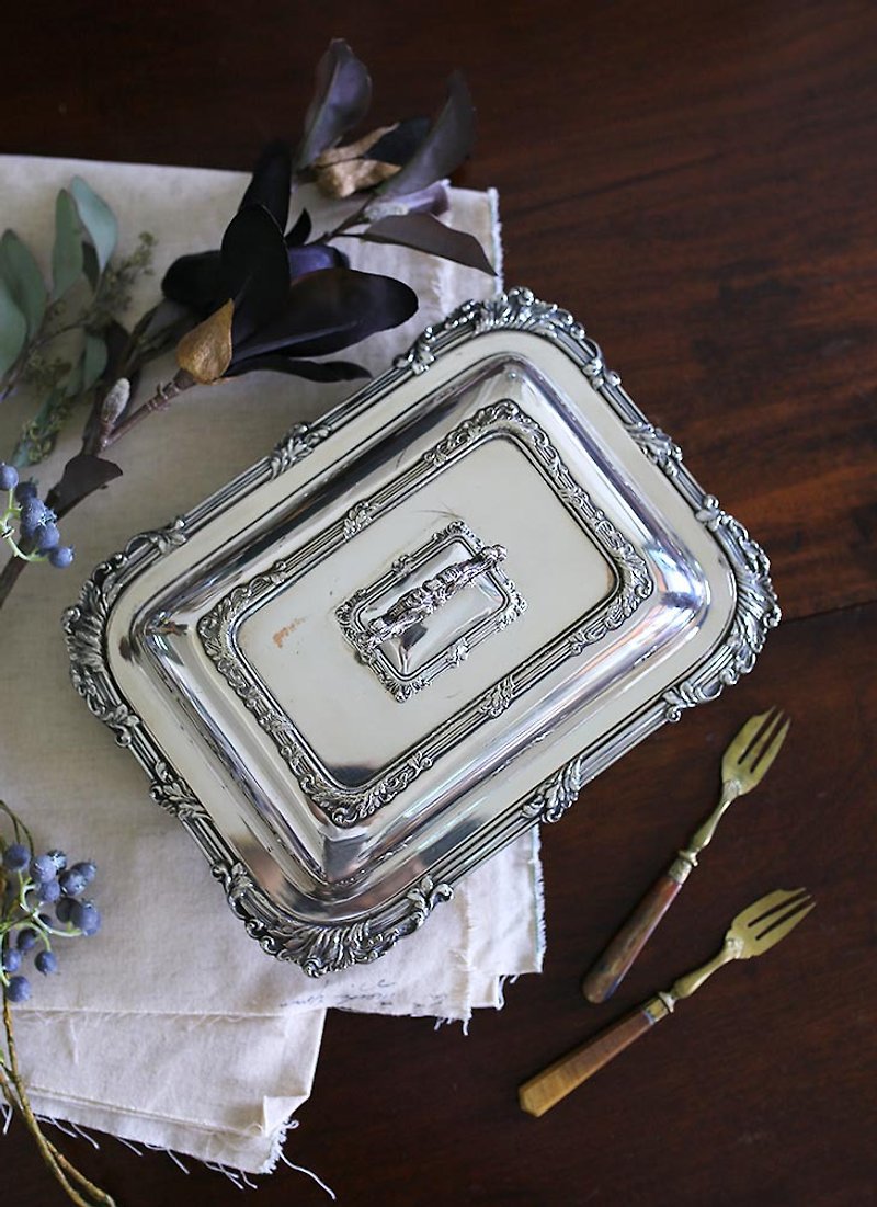 British Victorian antique silver plated utensil tray vintage dinner plate - อื่นๆ - โลหะ สีเงิน