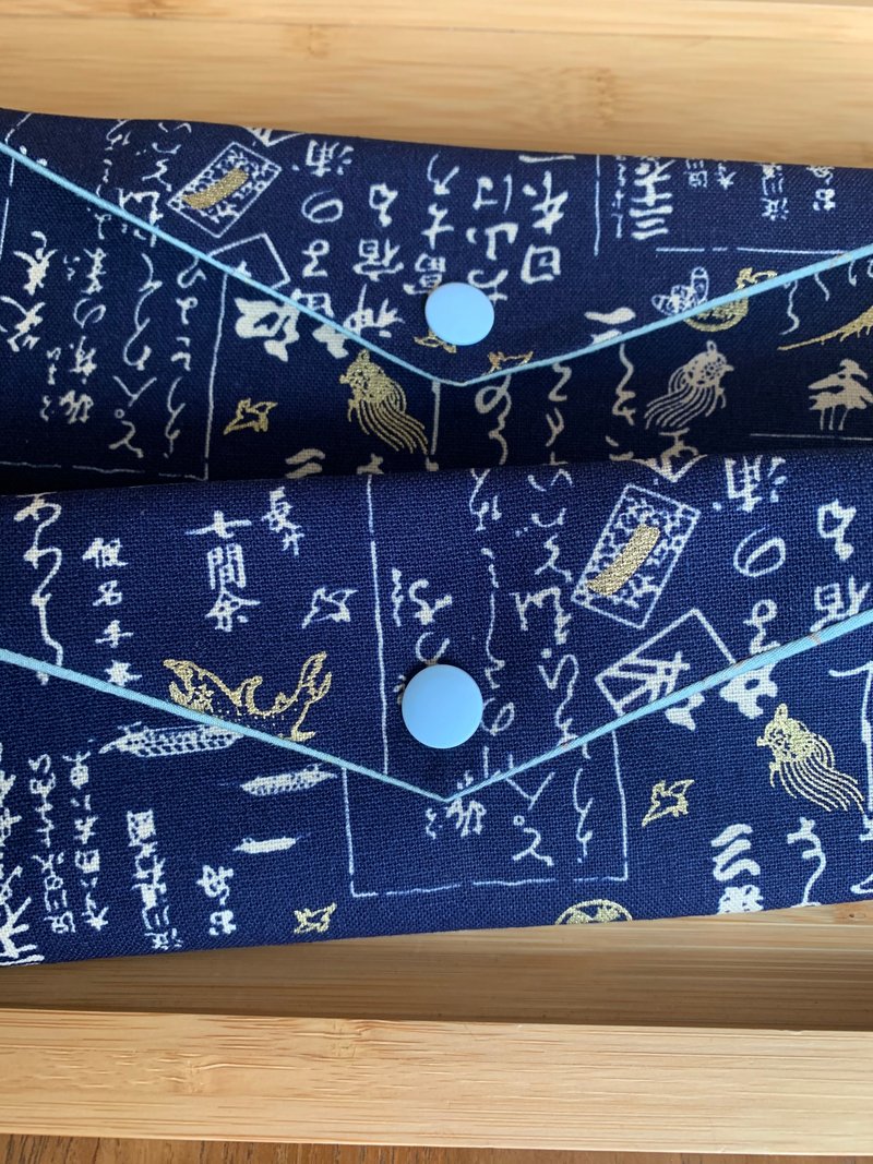 文青風環保筷袋 ~日系墨寶 沈穩藍 收納 手作餐具袋 - 居家收納/收納盒/儲物盒 - 棉．麻 藍色