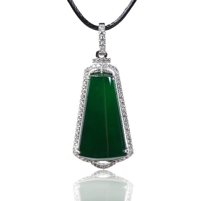 Bingzhong Laokeng green jade Wushi brand necklace 18K gold diamond | Natural Burmese jade jade A goods - สร้อยคอ - หยก สีเขียว