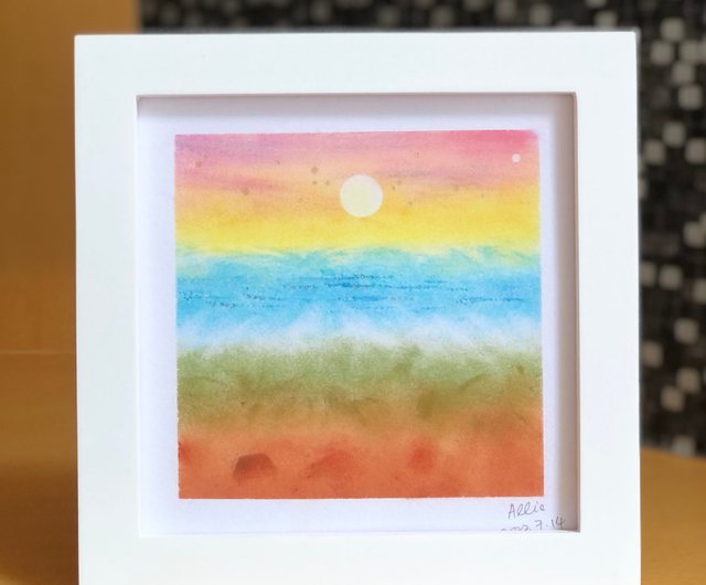 風景画 パステル画 白フレーム 日本製ソフトパステル、水彩画アートインテリア半切 風景画 パステル画 白フレーム 日本製ソフトパステル、水彩画アート