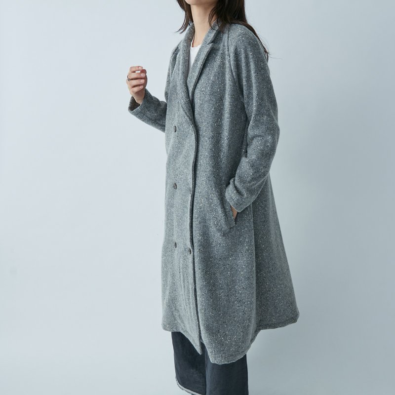 翻領側排釦長大衣 羊毛大衣 - 女大衣/外套 - 羊毛 灰色
