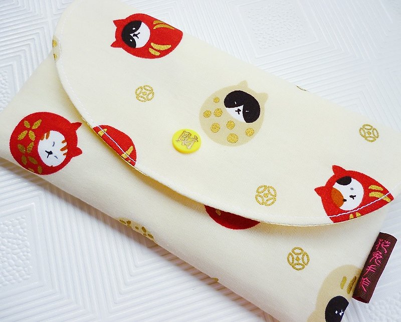 Cat Dharma red envelope bag money mother bag passbook bag - Chinese New Year - Cotton & Hemp Yellow