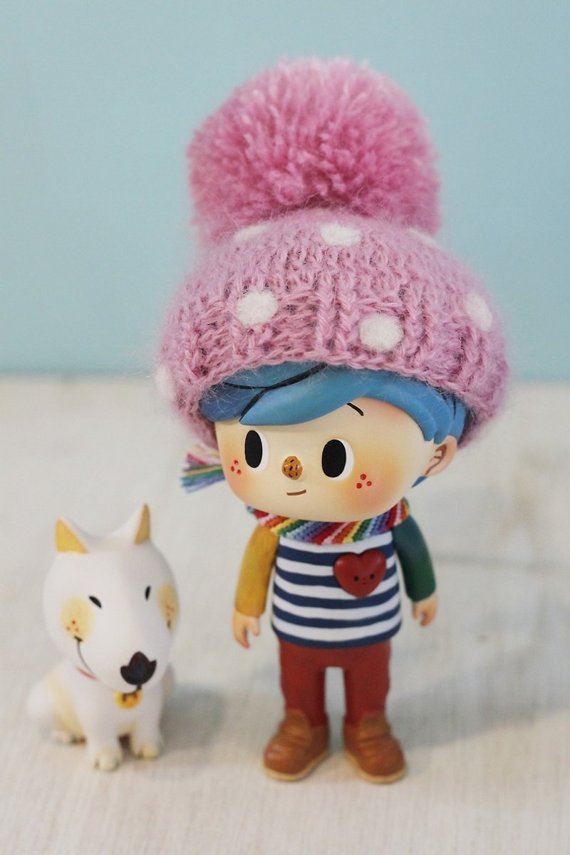 詹米Jaime尺寸手工編織單色球球帽(粉紫款) - 帽子 - 羊毛 粉紅色