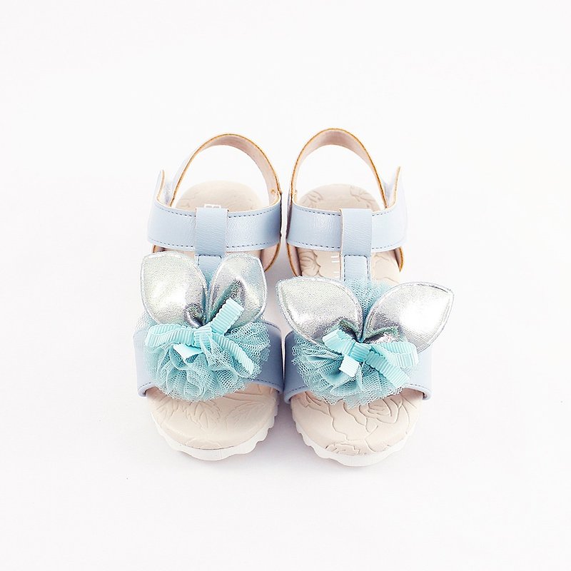兔兔跳進花叢兒童涼鞋-艾莎藍 - 童裝鞋 - 人造皮革 藍色