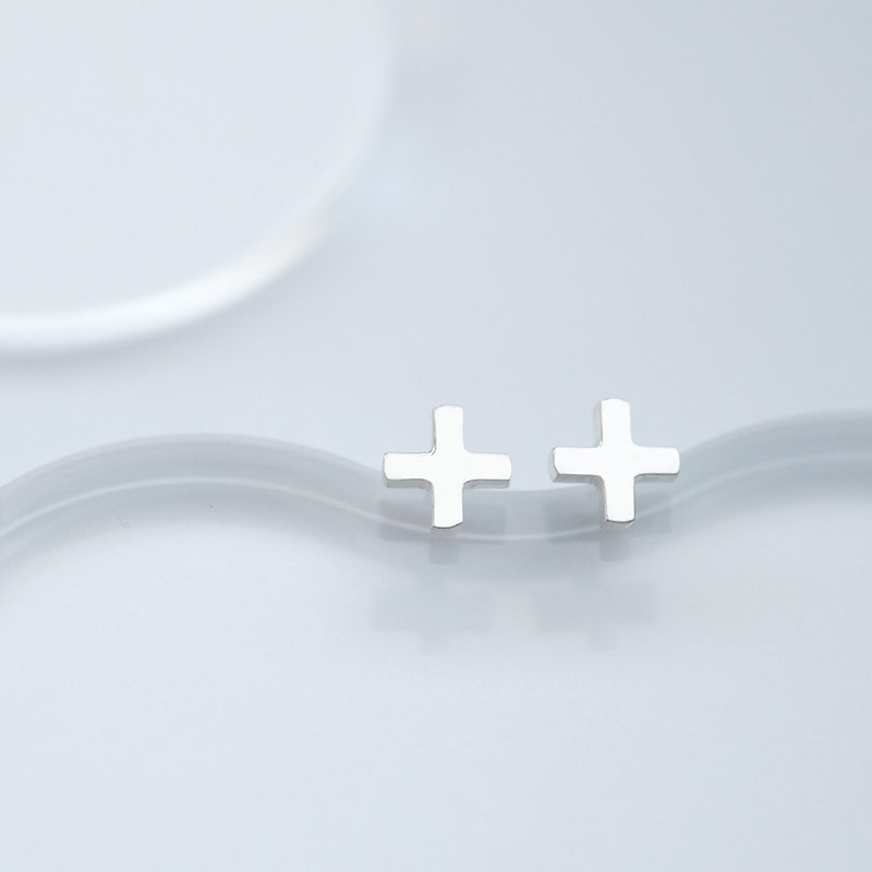 Mini cross Clip-On earrings Silver 925 - ต่างหู - โลหะ สีเงิน