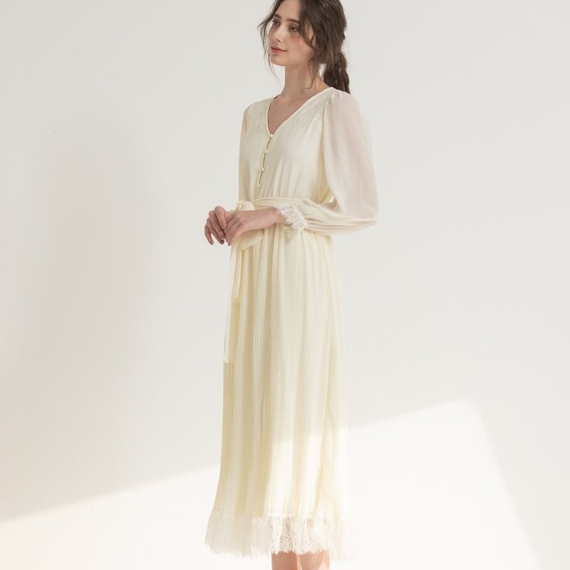 Bella elegant chiffon long dress off-white - ชุดเดรส - เส้นใยสังเคราะห์ ขาว