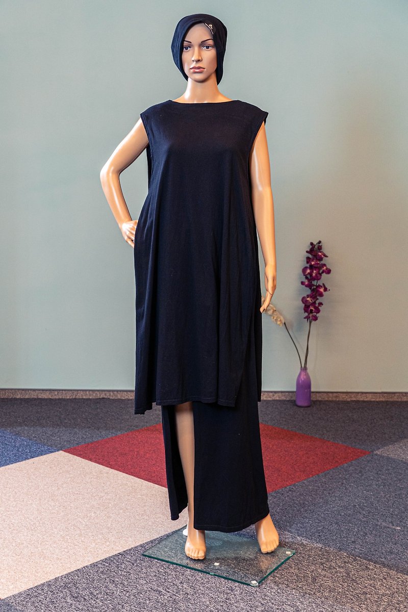 黒のニットスーツドレス/カジュアルな女性の衣装/彼女とお母さんの誕生日プレゼント - ワンピース - コットン・麻 ブラック
