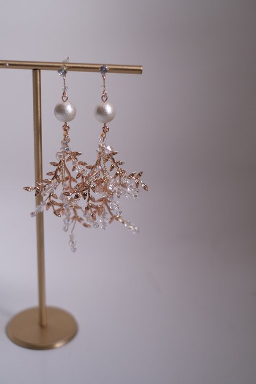 SAYSOcessories Handmade Swarovski水晶&棉花珍珠耳環,水晶耳環,珍珠耳環,Bridal Earrings