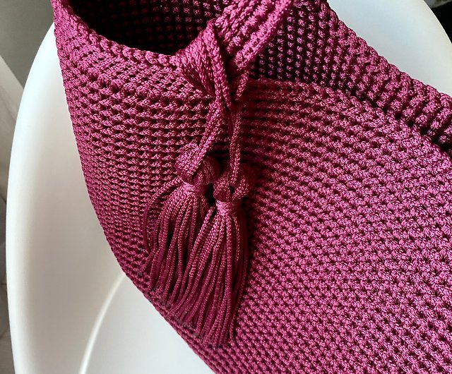 Tan/petal Pink Large Crochet Tote Bag
