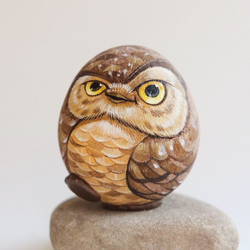 Owl doll stone painting,unique gift handmade. - Stuffed Dolls & Figurines - Stone Brown